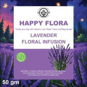 Front label of the 50g loose lavender pouch, showing 100% pure dried Lavender ingredients